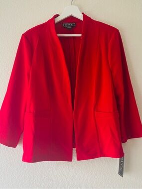 New York Clothing Co. Red Open-Front Blazer